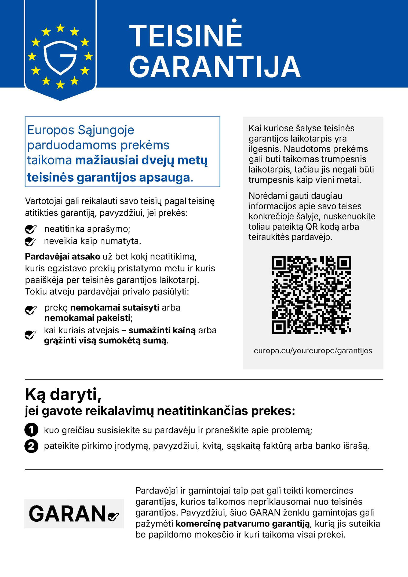 Oficialus Europos Sąjungos pranešimas apie teisinę garantiją